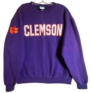 Vtg Clemson Tigers Champion Applique Letters Purple Crewneck Sweatshirt Sz L Y2K